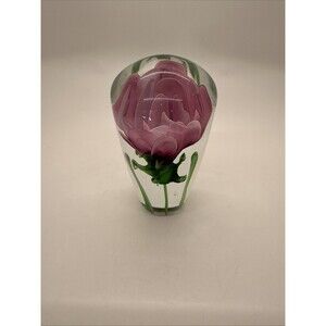 Dynasty Gallery 86113 Glass Long Stem Paperweight 4.5 Inches Tall Pink Rose
